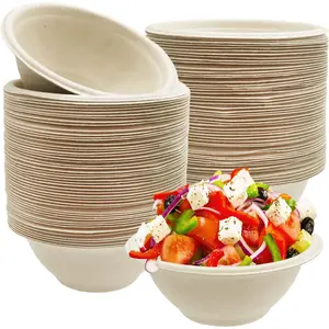 100 Pack Compostable 8 oz Paper Bowls,Heavy-Duty Quality Natural Disposable Bagasse Bowls,Biodegradable Natural Colour Paper Bowls  Salad,Hot Soup,Pasta and Dessert