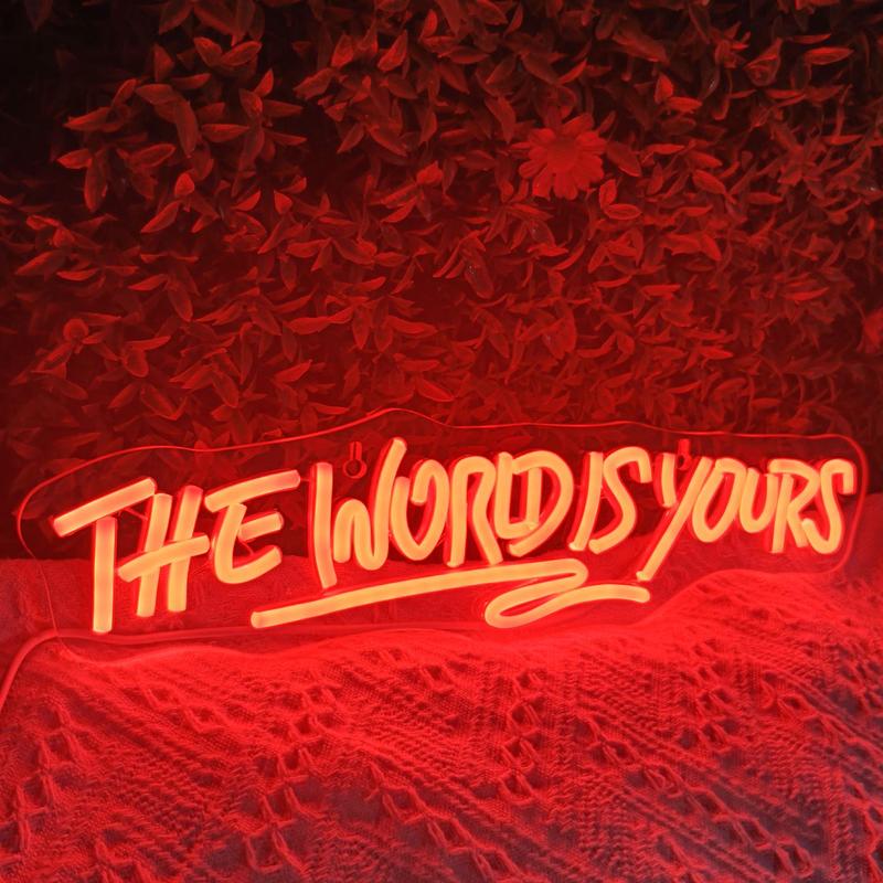 The World Is Yours Neon Sign, Personalized Letter Sign, Multicolor LED Luminous Wall Hanging Neon Sign for Bars, Nightclubs, Coffee Shops, Living Rooms, Led Signs