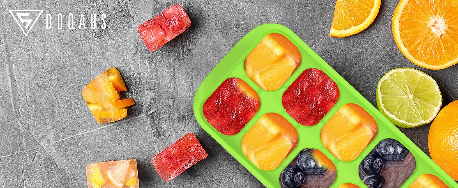 Ice Cube Tray with Lid and Bin - 4 Pack Ice Bucket Kits, Stackable Silicone Ice Trays for Freezer, Easy Pop Out, BPA Free for Cocktail, Coffee, Soup, Food, RV, Kitchen