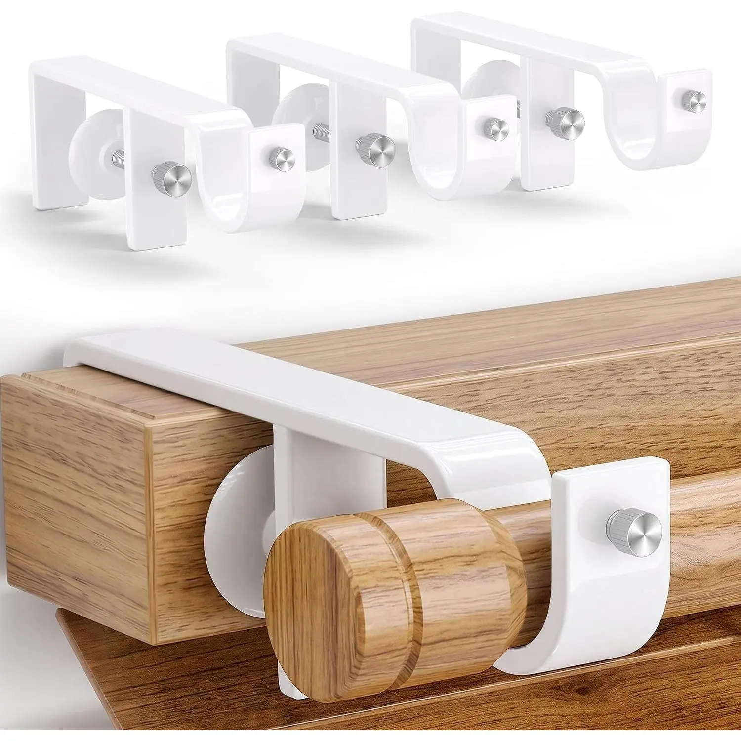Over-Blinds Curtain Rod Brackets for Outside-Mounted Blinds, No Drill, Adjustable Fit, Set of 4, White