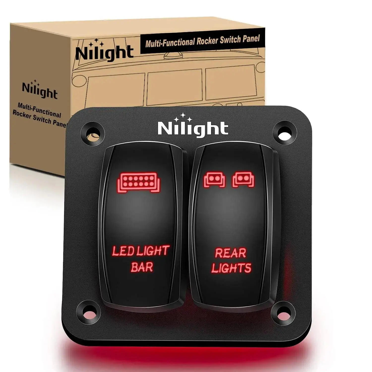 Nilight 2-Gang 5-Pin ON/OFF Rocker Switch Panel with Plastic LED Control Wiring Kit, Sturdy LED Light Bar, Rear Lights for ATV/SUV, Cars, Outdoors
