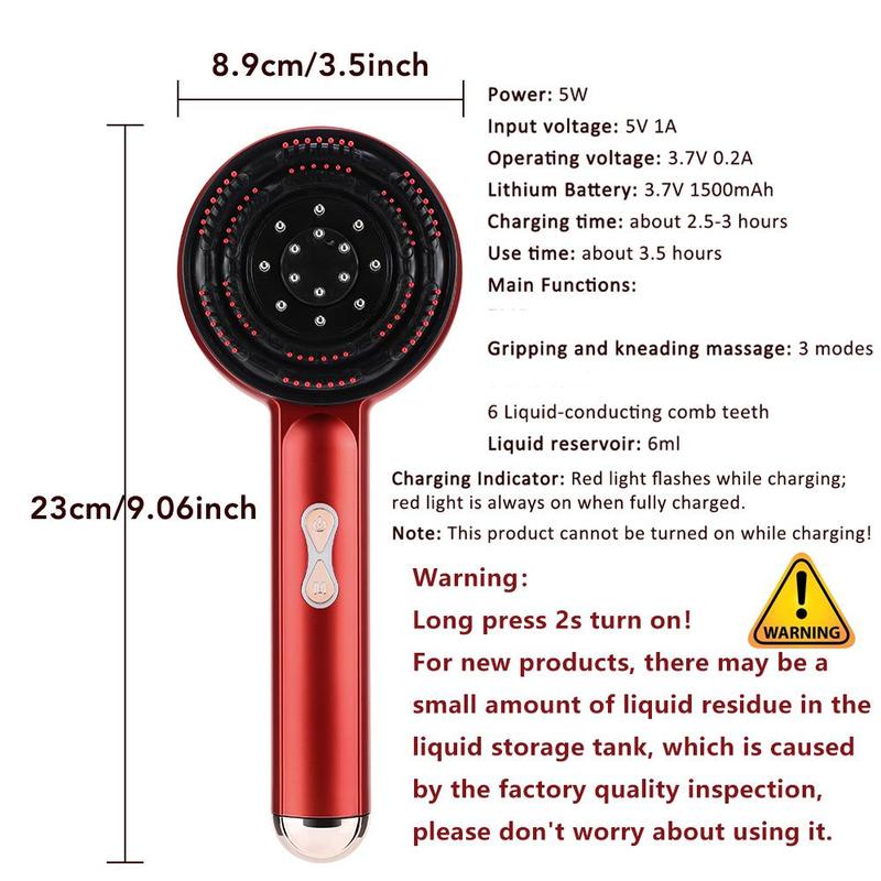 Red Electric Hair Scalp Massager, 1 Box 3 Modes Head Scratcher Shiatsu Massager, Hair Oil Applicator with Removable Essential Oil Storage, Hair Care Comb for Women & Men