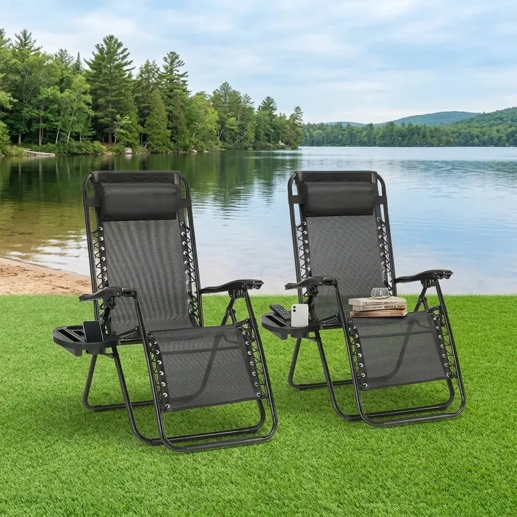 2-Pack Adjustable Folding Lounge Chairs with Pillow & Cup Holder, Sturdy Steel Frame Breathable Mesh Target Tanning Recliners for Outdoor Beach, Patio, Target Tanning Chair, Zero Gravity Chair, Outdoor Activities, Ergonomic, 15.43 Lbs