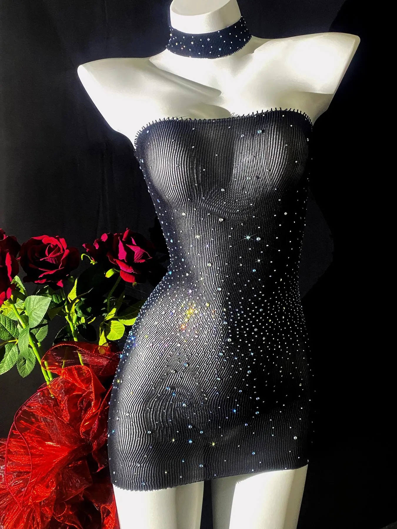 Women's Rhinestone Decor Sheer Fishnet Cover Up Dress, Sexy Fashion Bodycon Dress for Party Club Dating Wear, Women's Swimwear for All Seasons, Sheer Cover Ups, Swimsuit Cover Up, Clothing for Women, Swimsuit