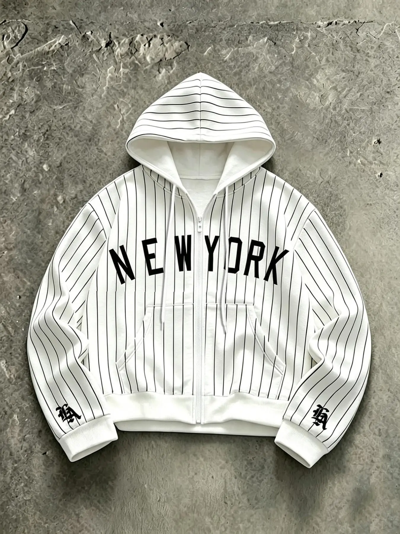High-Value American Vertical Stripe Zipper Hooded Open Front Jacket, Unisex Full-Zip Kangaroo Pocket, Casual Fall Winter Outerwear