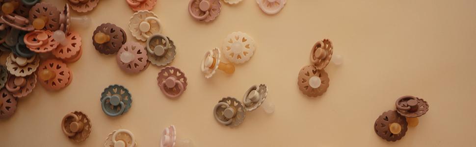 Andersen Fairytale Natural Rubber Baby Pacifier| Made in Denmark| BPA-Free (Cream/Blush, 0-6 Months)