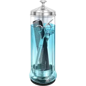Glass Disinfectant Jar with anti-slip pad 53 Oz/1500ML, Barber Disinfectant Jar With Removable Basket, Large Sterilizing for Manicure & Pedicure Implements Stainless Steel 11.7"H x 3.8"W
