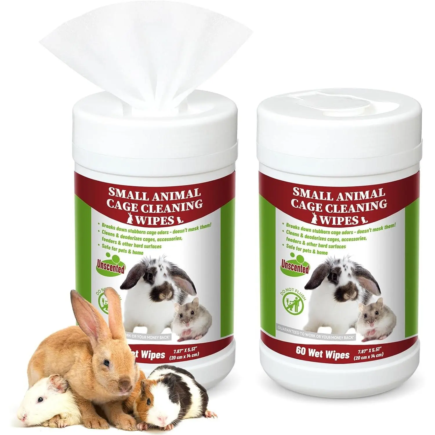 2 Pack 120 Count Small Animal Cage Cleaning Wipes Removes Stubborn Caked-on Dirt Deodorizing Cleaner for Hamster Bunny Pet Cage Cleaning Supplies