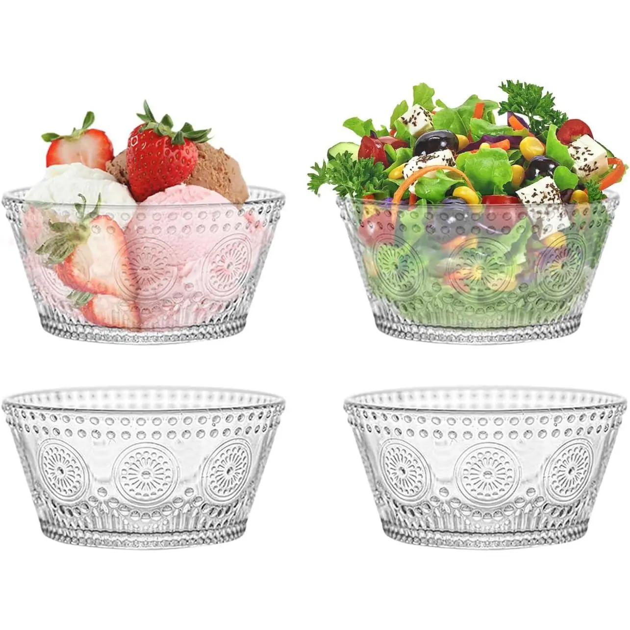 glass dessert bowl, ice cream bowl, 13oz glass bowl for small dipping bowls Set of 4, ice cream, sundaes, oatmeal, small fruit salad, etc (4)