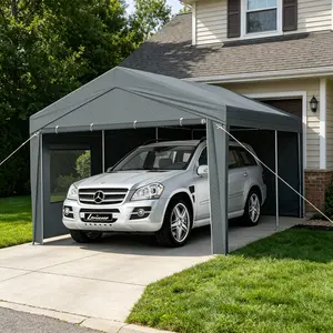 10x20FT Grey Heavy Duty Carport Canopy with Detachable Side Panels & Anchor Kits, Waterproof UV Resistant PE Car Shelter for Vehicle Storage Outdoor Event Workshop