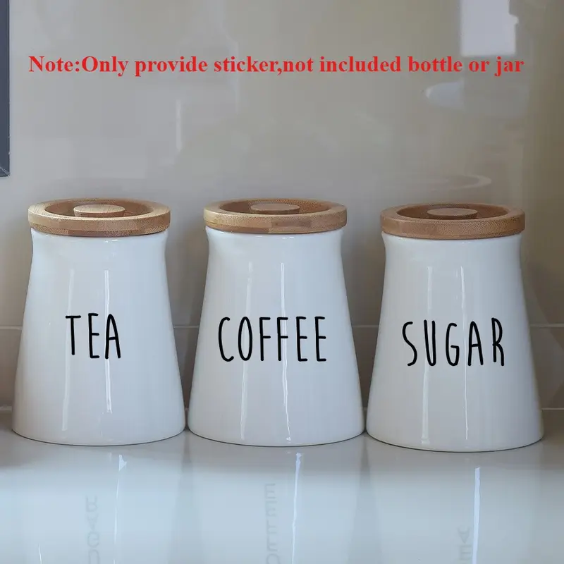 1 pack of sugar, coffee and tea powder labels, Decorative Labels, cup stickers, vinyl stickers for kitchen jars, waterproof, removable stickers for decorating jars and organising kitchen