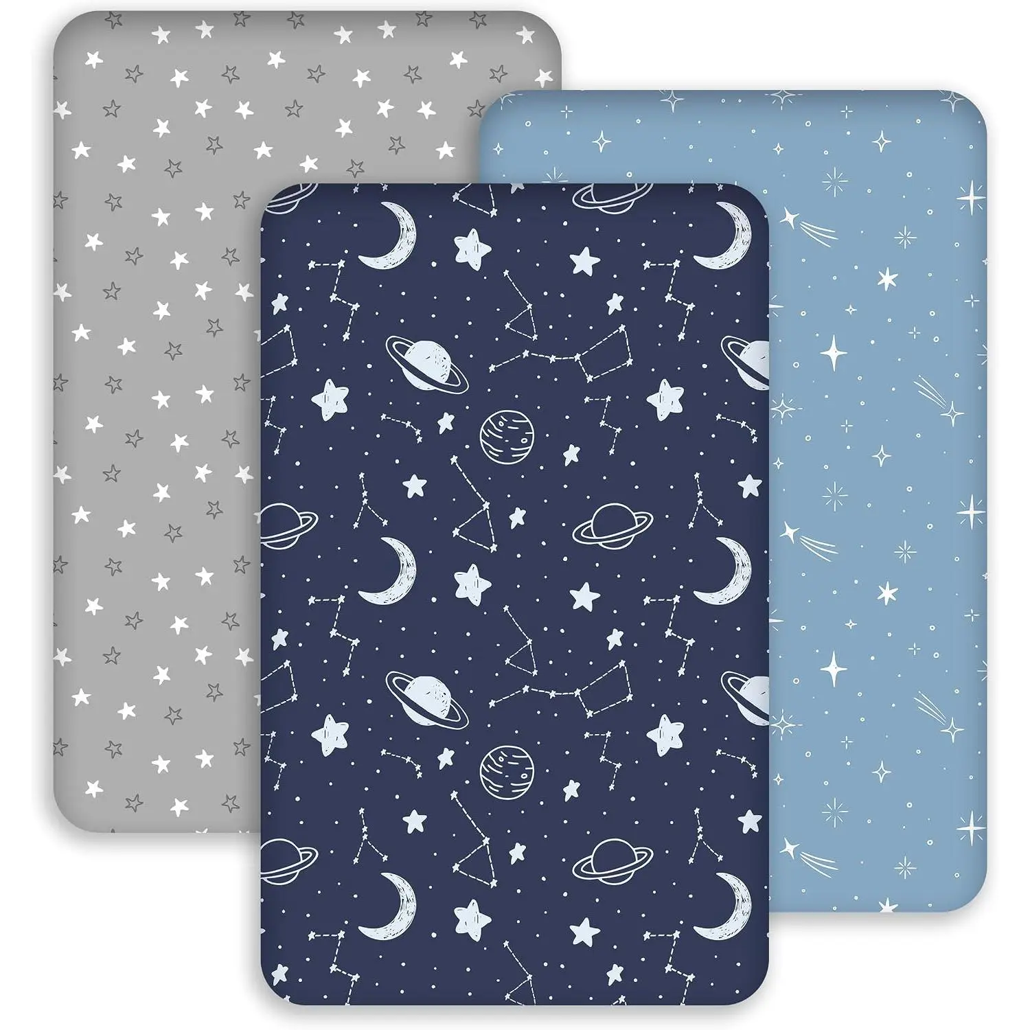 3 Pack Bedside Bassinet Sheets Girl & Boy 33" x 20" Rectangle| for, Newton,, Maxi Cosi,,, Mika, Harppa, Amke, Mattress, Navy Blue