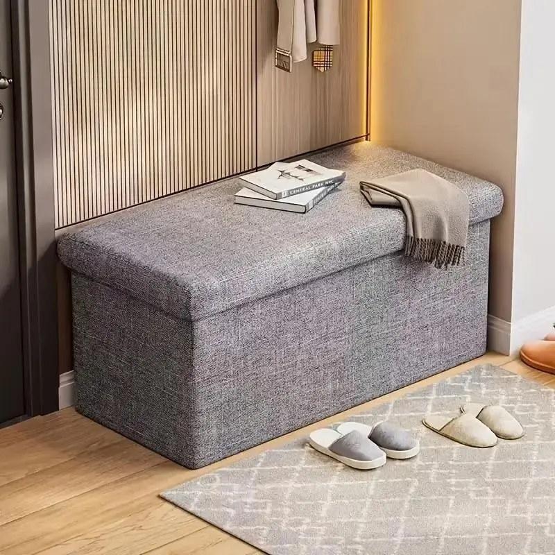 Storage Bench with Faux Fur Fabric, Large Capacity Hidden Shoe Cabinet, Living Room Entryway Footrest, Space-Saving Furniture