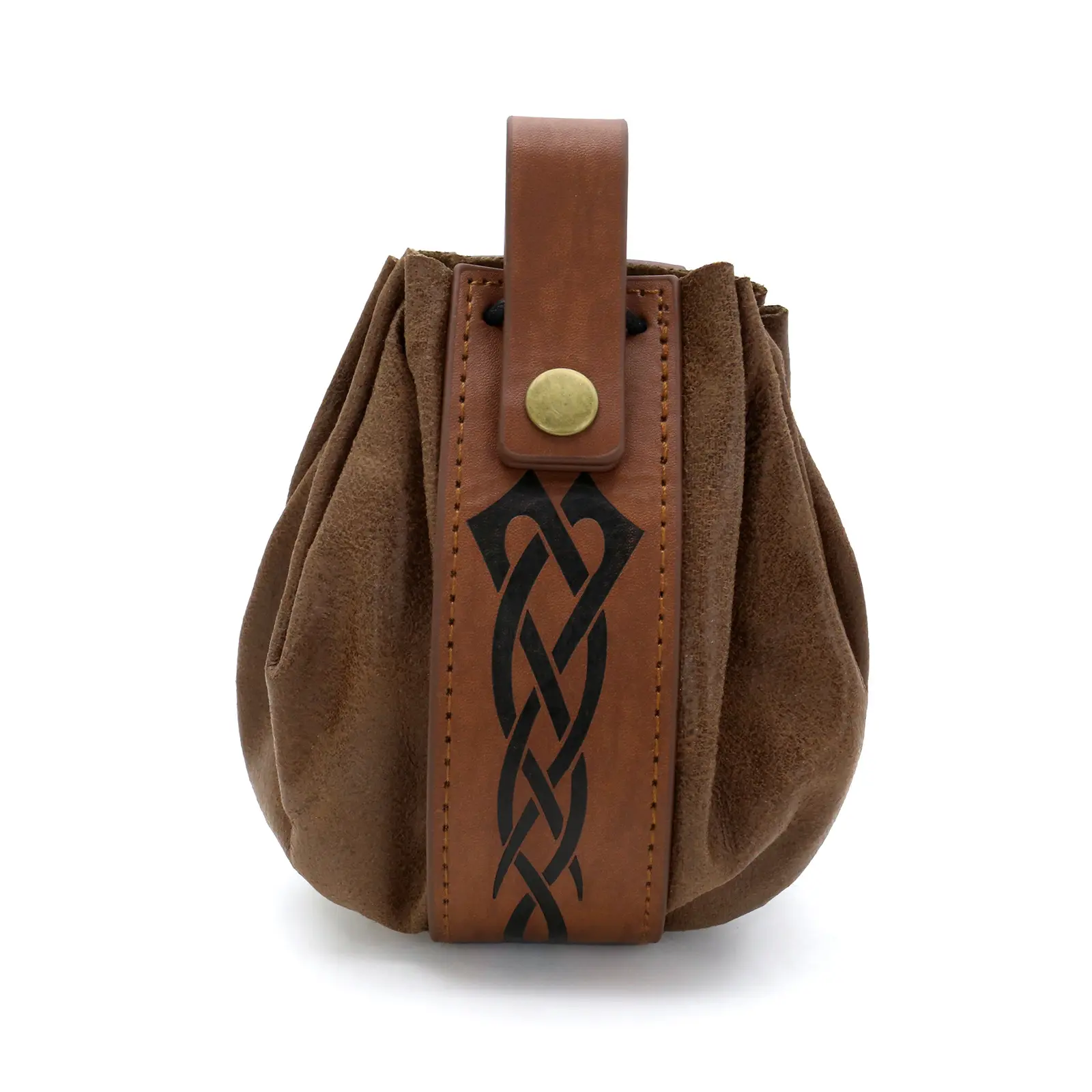 Unisex Medieval Viking Embossed Celtic Knot Leather Drawstring Belt Pouch - Suede Coin Purse, Snap Button Belt Loop, Fits All LARP Cosplay Halloween Renaissance Faire Accessories (Sports & Outdoor Ball Sports American Football Companion)