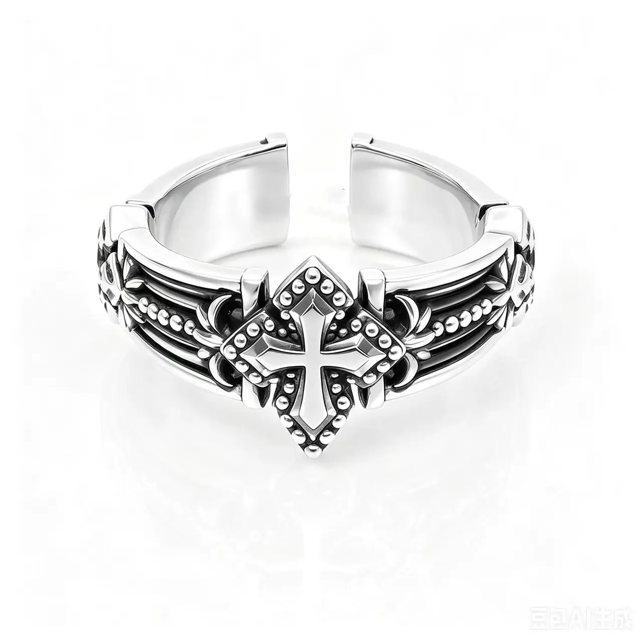 Vintage Cross Engraved Open Adjustable Promise Rings for Couples – Stackable Pinky Band, Unisex Statement Rings