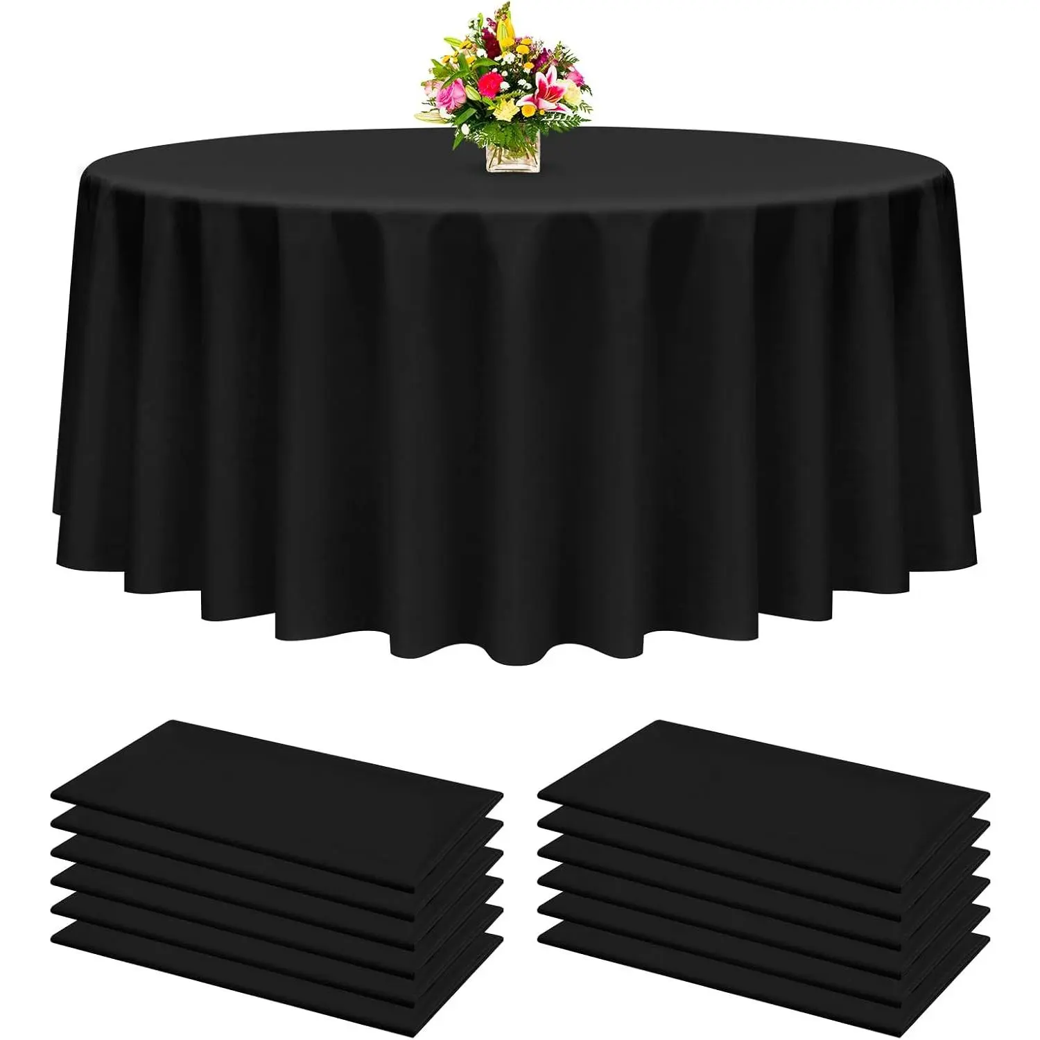 12 Pack Plastic Table Cloth Disposable, 60 Inch Black Disposable Table Cloth for Round Tables,  Stain-Resistant Plastic Tablecloths for Party Picnic Birthday Wedding Outdoor