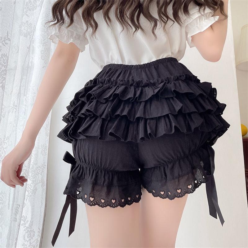 Womens Lace Ruffle Bloomers Shorts Layered Pettipants Victorian Pumpkin Pants Panties Booty Shorts Lolita Dress Safety Shorts
