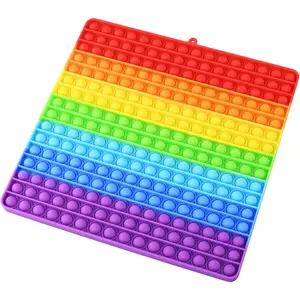 Large Size Pop Sensory Fidget Toys, Push Bubble Fidget Sensory Toys, 12 Inch, 256 Bubbles Jumbo Silicone Pressure Relieving Toys, Rainbow Colorfidget toys