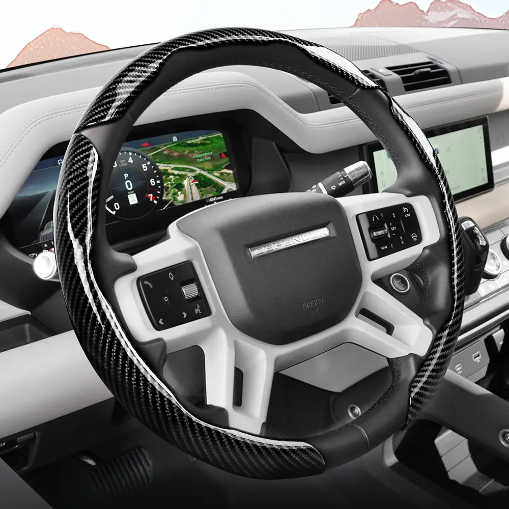 For LAND ROVER Carbon Fiber Texture Snap-On Steering Wheel Cover, Car Accessories, Non-Slip Comfortable Grip Quick-Install Ultra-Thin All-Season Use Fits Defender/Range Rover/Range Rover Sport/Discovery Sport/Range Rover Velar