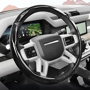 For LAND ROVER Carbon Fiber Texture Snap-On Steering Wheel Cover, Car Accessories, Non-Slip Comfortable Grip Quick-Install Ultra-Thin All-Season Use Fits Defender/Range Rover/Range Rover Sport/Discovery Sport/Range Rover Velar