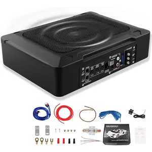 1000W 8" Car Subwoofer, Slim Active Under Seat Powered Subwoofer with Built-in Amplifier, High/Low Level Inputs, Compact Bass Solution for Car and Truck Audio