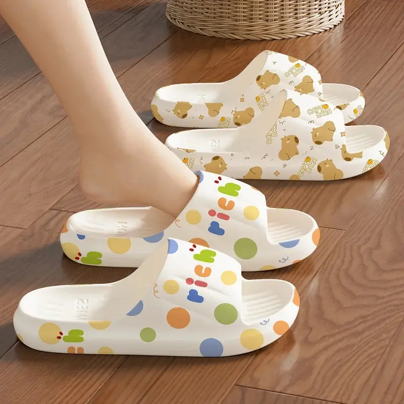 Summer Unisex Printed Slippers EVA Slip-On Indoor Slippers Non-Slip Comfortable Breathable Home Slippers
