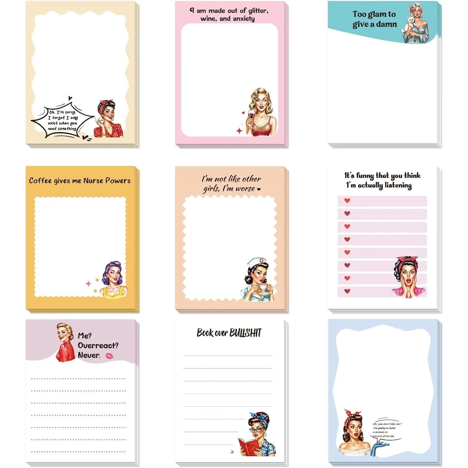 9-Count Funny Sticky Notes - Sarcastic Self-Adhesive Funny Memos for Office Workers, Playful Work Accessories