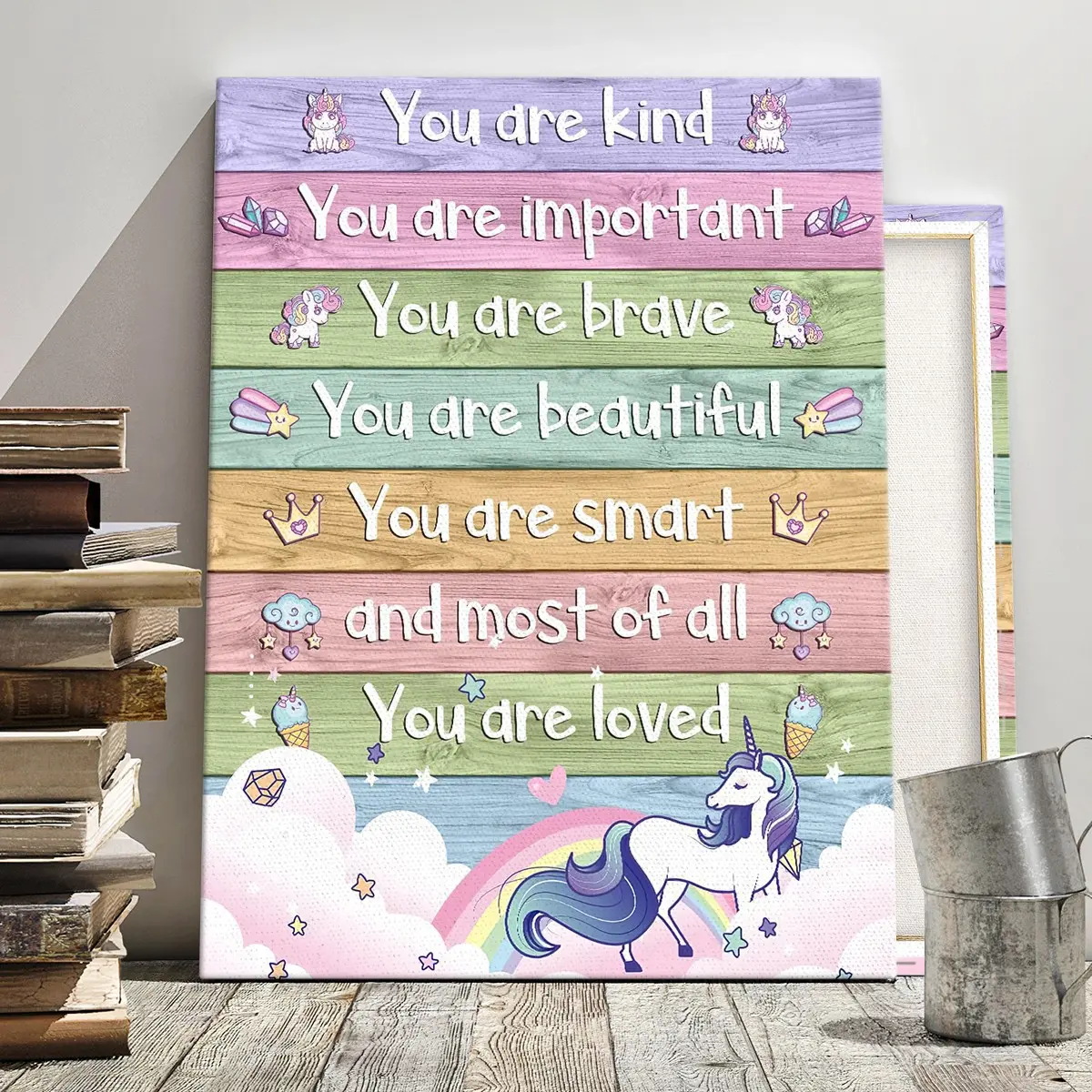 Rainbow Unicorn Art Poster, Modern Living Room Decor, Waterproof Canvas Wall Art, Easy to Hang, Suitable for Hallway, Office, Bedroom