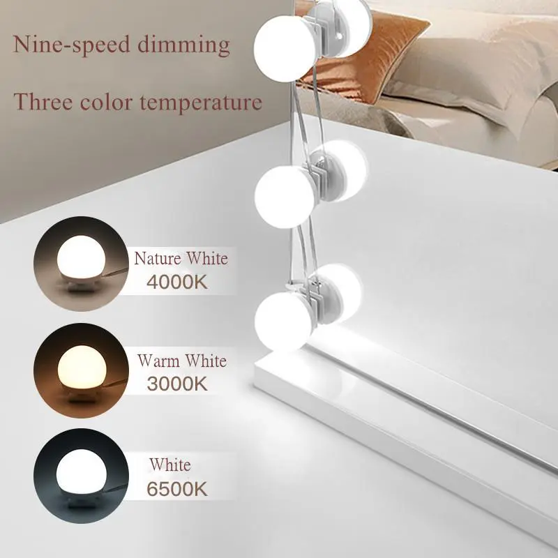 4PCS LED Make up Mirror Light Bulbs USB Hollywood Vanity Makeup Mirror Lights Bathroom Dressing Table Lighting Dimmable