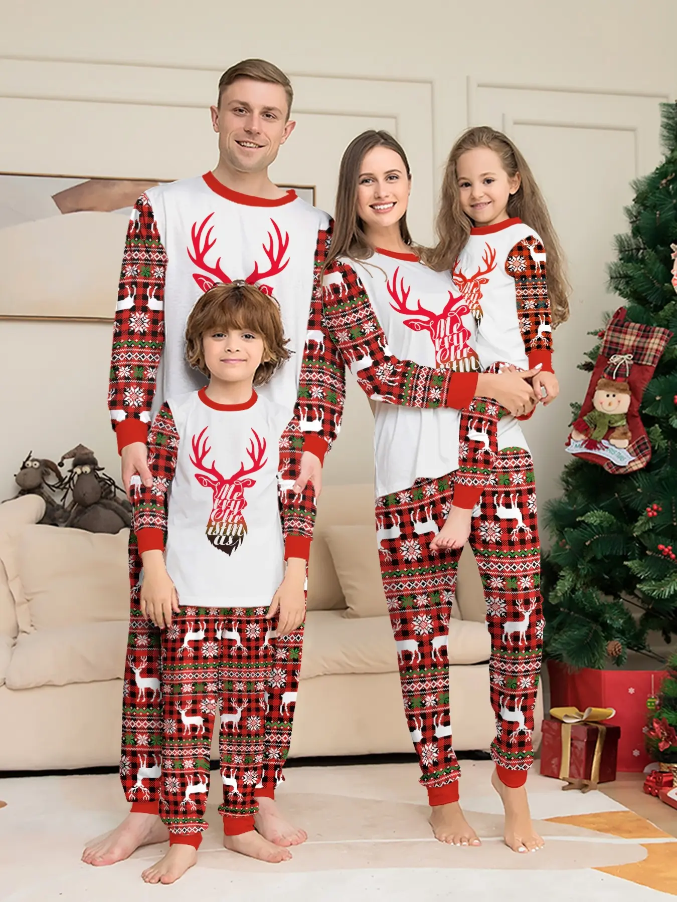 Family Christmas Pajama Set, Soft Breathable Knit, Slim-Fitting, Holiday Home Wear, Matching Sleepwear for Adults & Kids, Festive Gift