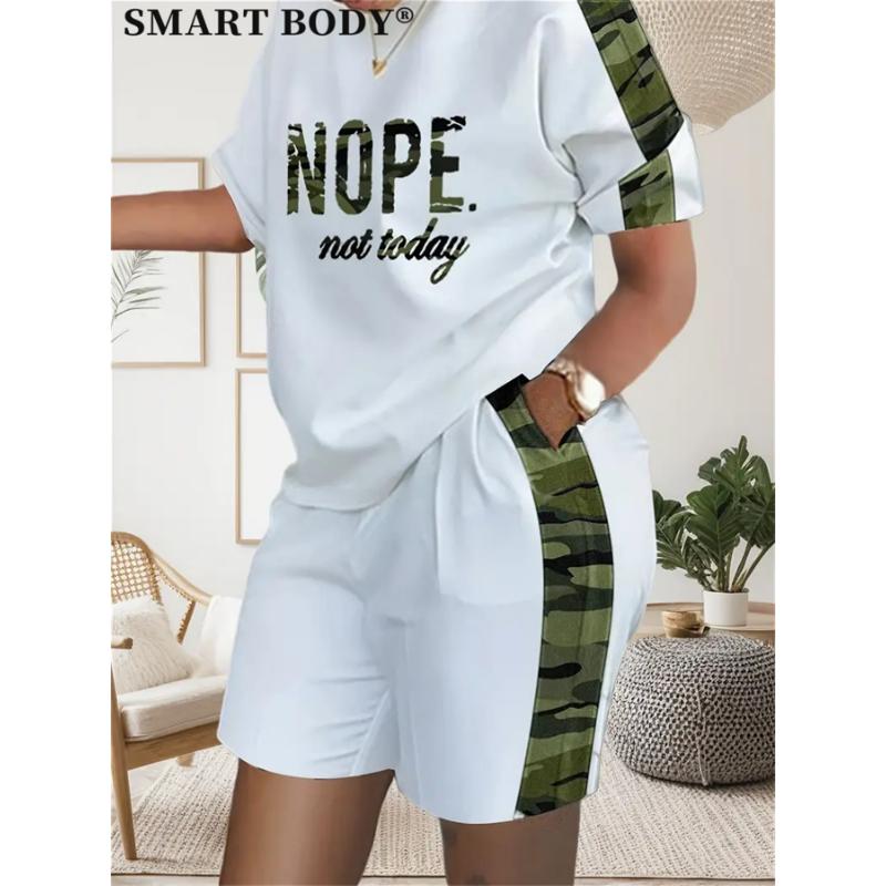 summer  new style dress unique Faith Letter Plaid Shorts Set with Pockets Short Sleeve Crew Neck T-shirt & Biker Casual Two-Piece Athletic Outfit, White Black Brown Stripes Top Tee + Pant Tracksuit Perfect for Summ