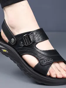 Men's Lightweight Leather Sandals, Summer Casual Walking Shoes, Soft Sole Beach Shoes, Breathable Easy-On, Outdoor Travel, Fashion Design