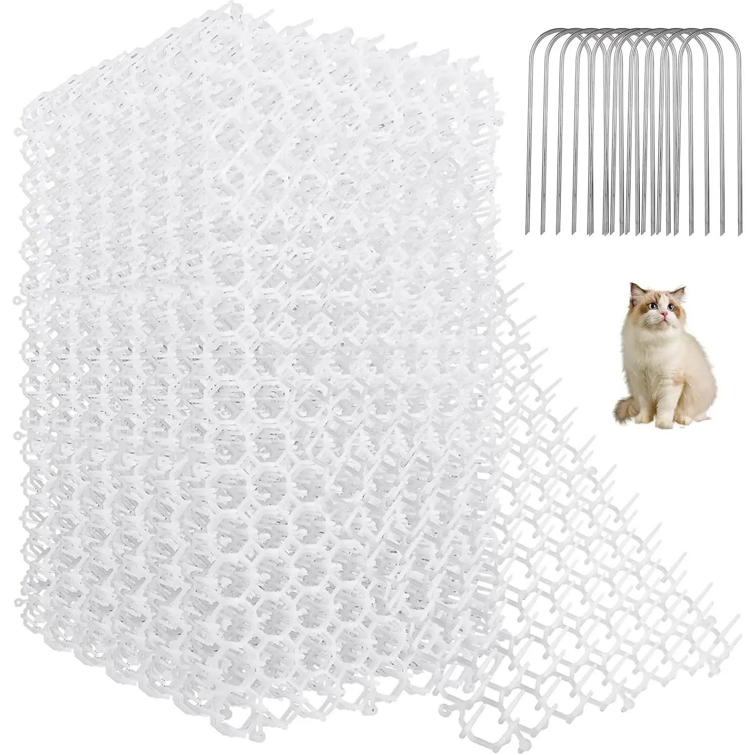 16PCS 16x11 Cat Scat Mat, Spiked Cat Deterrent Keep Cats Out of Yard Permanently, Plastic Anti Digging Deterrent for Dogs Cats, for Indoor Outdoor Garden Furniture Counter, White