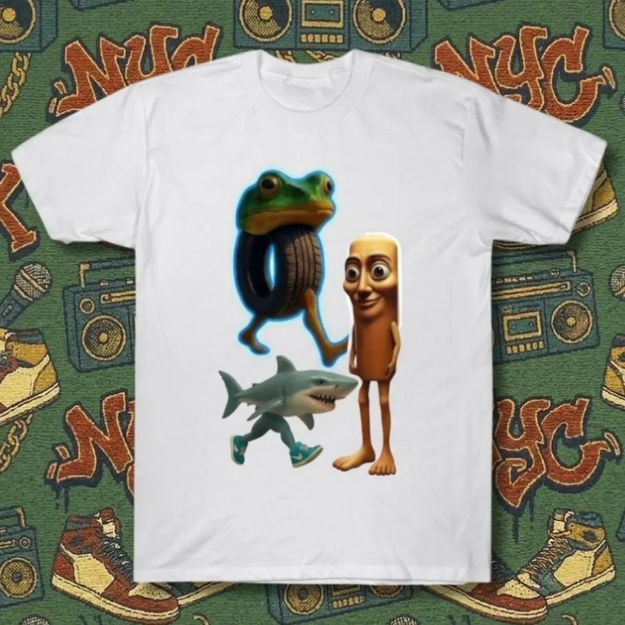 Men's and Women's T-shirt,White Surreal Cursed Image Shitpost Meme Funny Graphic T-Shirt