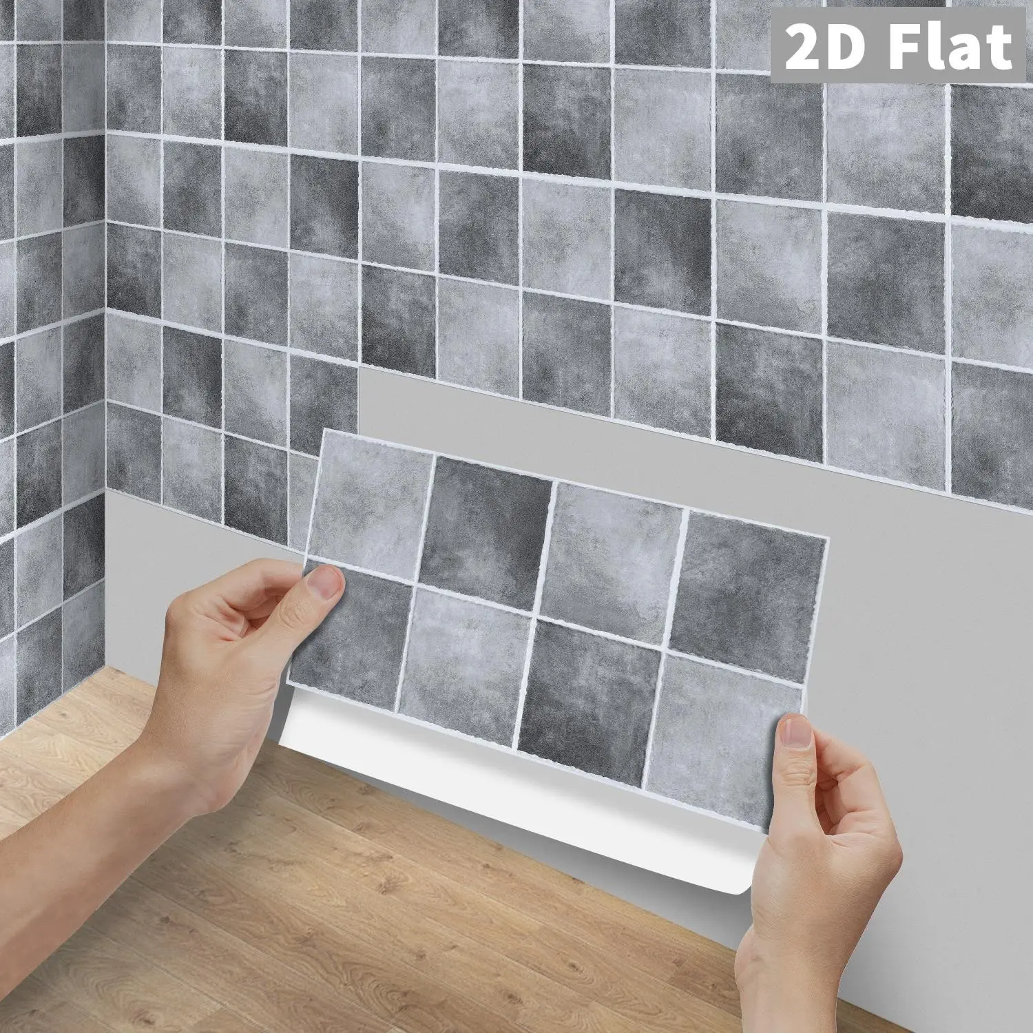 6/12/24/48PCS FG Vintage Grey Terrazzo Square Mosaic Tile Stickers Glossy PVC Crystal Film Peel & Stick Waterproof Oilproof Kitchen Splashback Wall Decor for Bathroom Floor Old Tile Wood Panel DIY Home Renovation