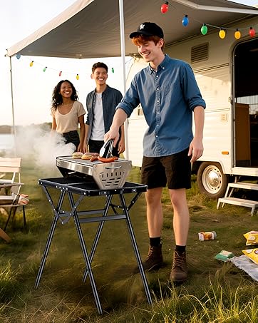 Anbte 2ft Folding Grill Table, Supports 180 Lbs, 2 Adjustable Height 28” Portable Grill Table Heat-Resistant Tabletop, Folding Metal Table for Camping BBQ Cooking Backyard Outdoor, 24" X 16", Black Anbte 2ft Folding Grill Table, Supports 180 Lbs, 2 Adjustable Height 28” Portable Grill Table Heat-Resistant Tabletop, Folding Metal Table for Camping BBQ Cooking Backyard Outdoor, 24" X 16", Black