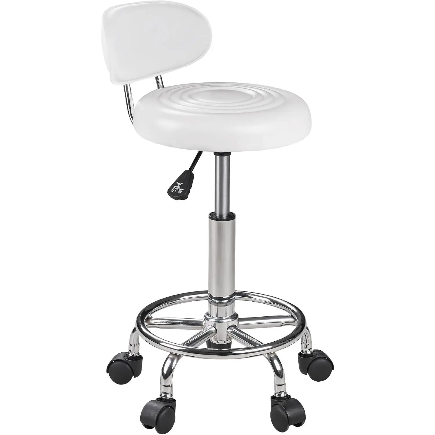 Adjustable Rolling Salon Stool with Backrest & Footrest, 330 LBS Heavy Duty Hydraulic Stool Chair, Swivel Drafting Chair with Wheels for Spa, Tattoo, Office, White