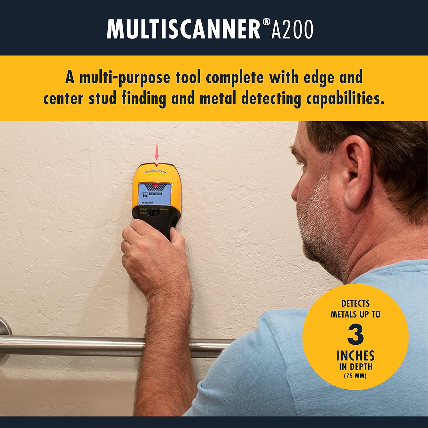 MultiScanner A200 -  Wall Scanner Stud Finder & Metal Detector with Live AC Wire Detection, SpotLite Pointer, ACT Auto-Correcting Technology