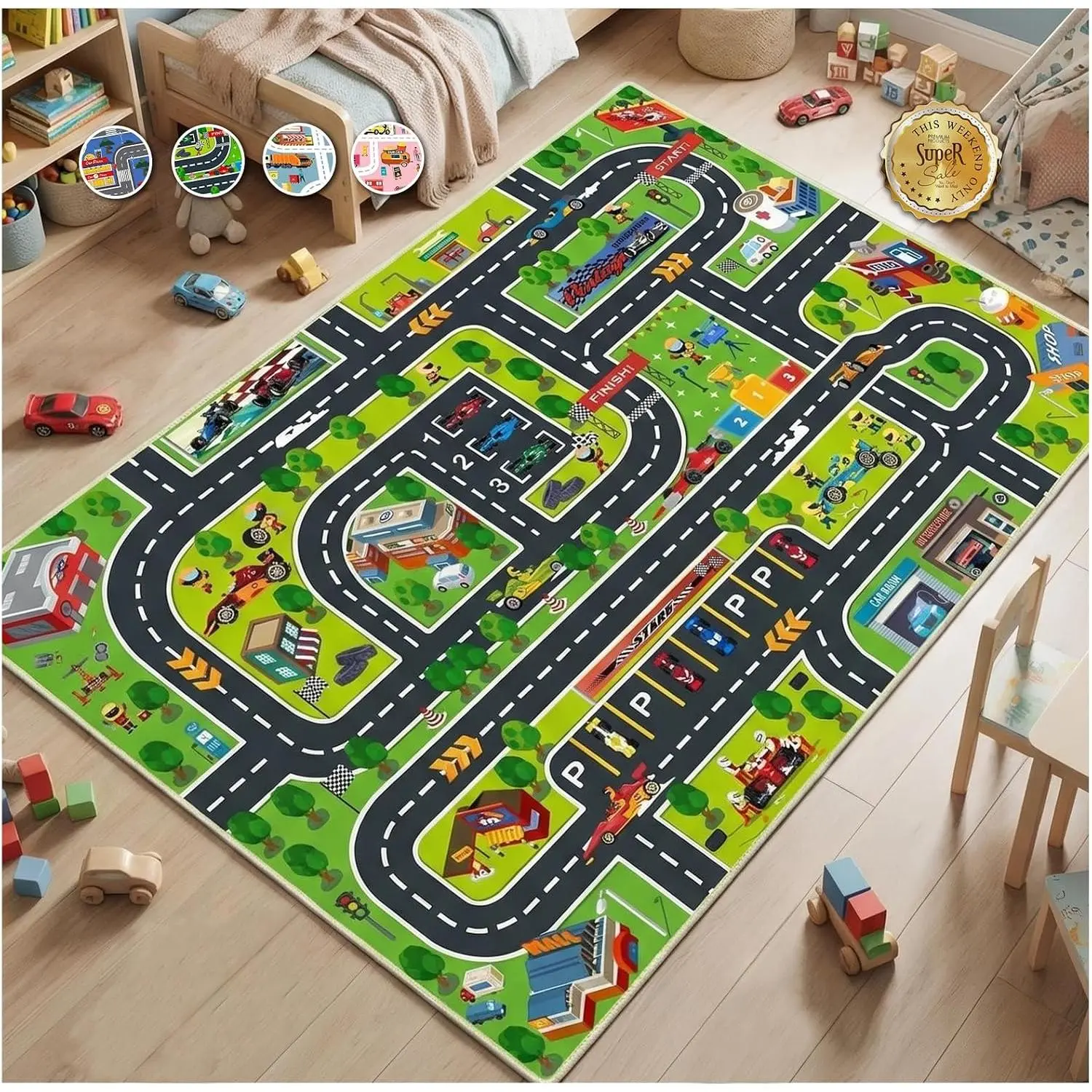 Play Mat for Boys and Girls, 31x47in Rugs for     Rugs for Playroom Non-Slip  Play Rug