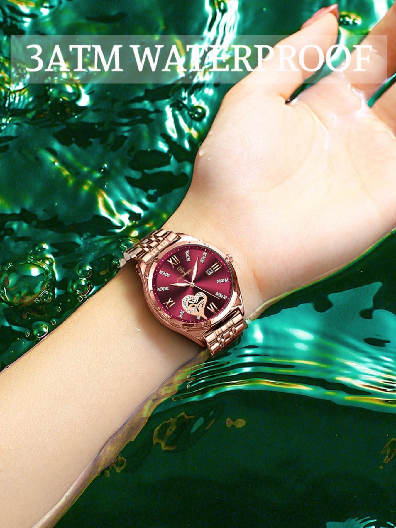 Women's Rhinestone Decorated Heart Design Quartz Watch, Fashionable Waterproof Luminous Analog Watch for Women & Girls, Trendy All-match Watch for Birthday Gift without Box, Casual Trendy Wristwatch, Fashionable Stylish Watch