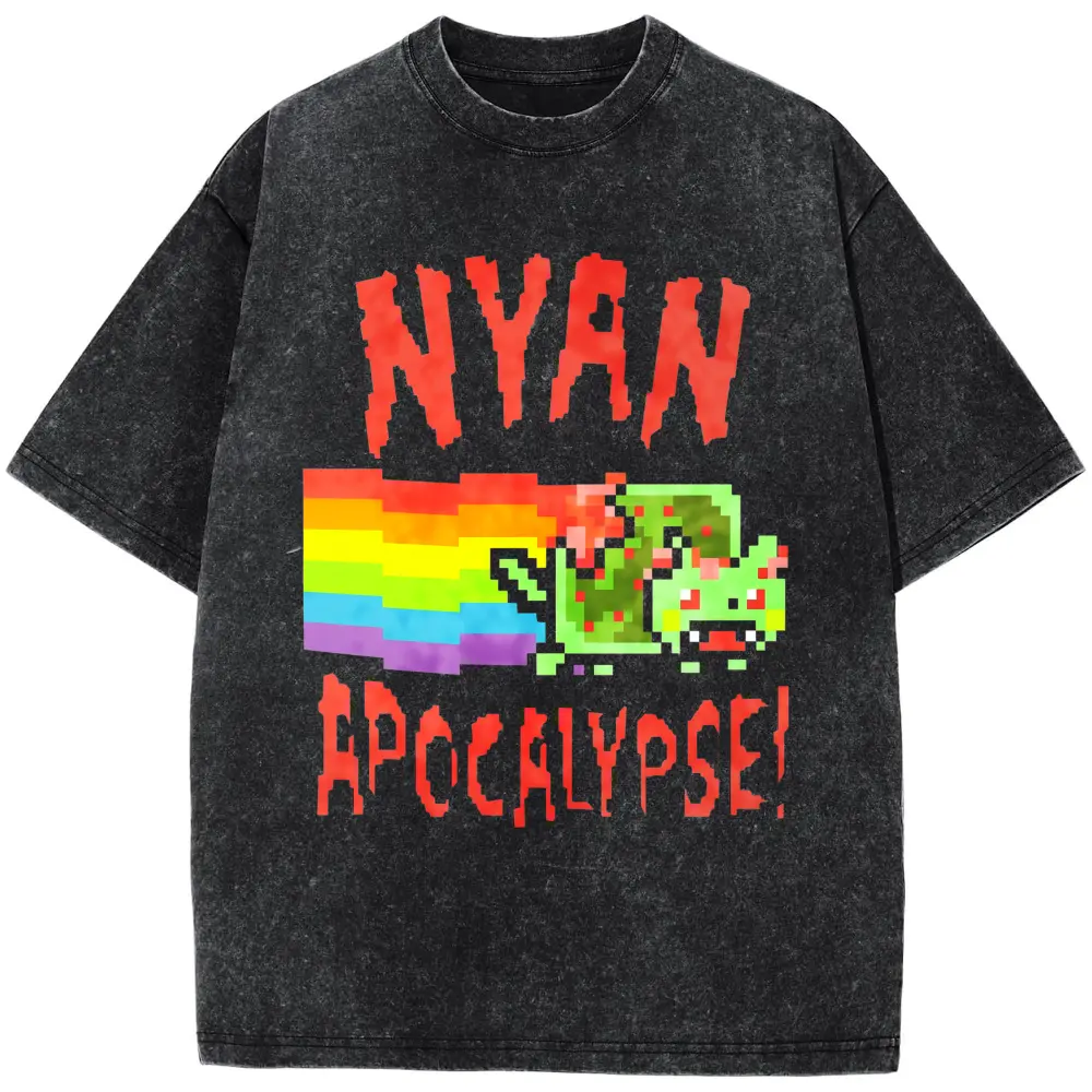 Nyan Cat Apocalypse T-Shirt,Unisex Crewneck T-shirt for Men And WomenPlus Size T-Shirt, Retro Fitness Heavyweight Washed T-Shirt, 100% Cotton