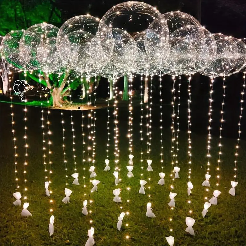 20pcs (10pcs LED Lights with 10pcs 20inch LED Light Up Bobo Balloons)String Lights Transparent Balloons for Birthday Wedding Christmas Party Easter Mother's Day Graduation Decor Decorations. 2*AA Batteries And Helium Not Included