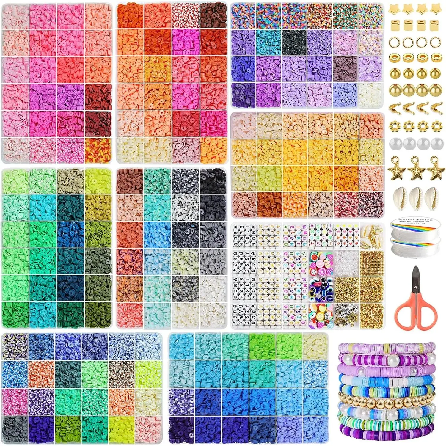 30000 Pcs Clay Beads Bracelet Making Kit, 9 Boxes 192 Colors Friendship Bracelet Kit Flat Polymer Clay Beads for Jewelry Making, Crafts Gift for Girls Ages 6-12Gift