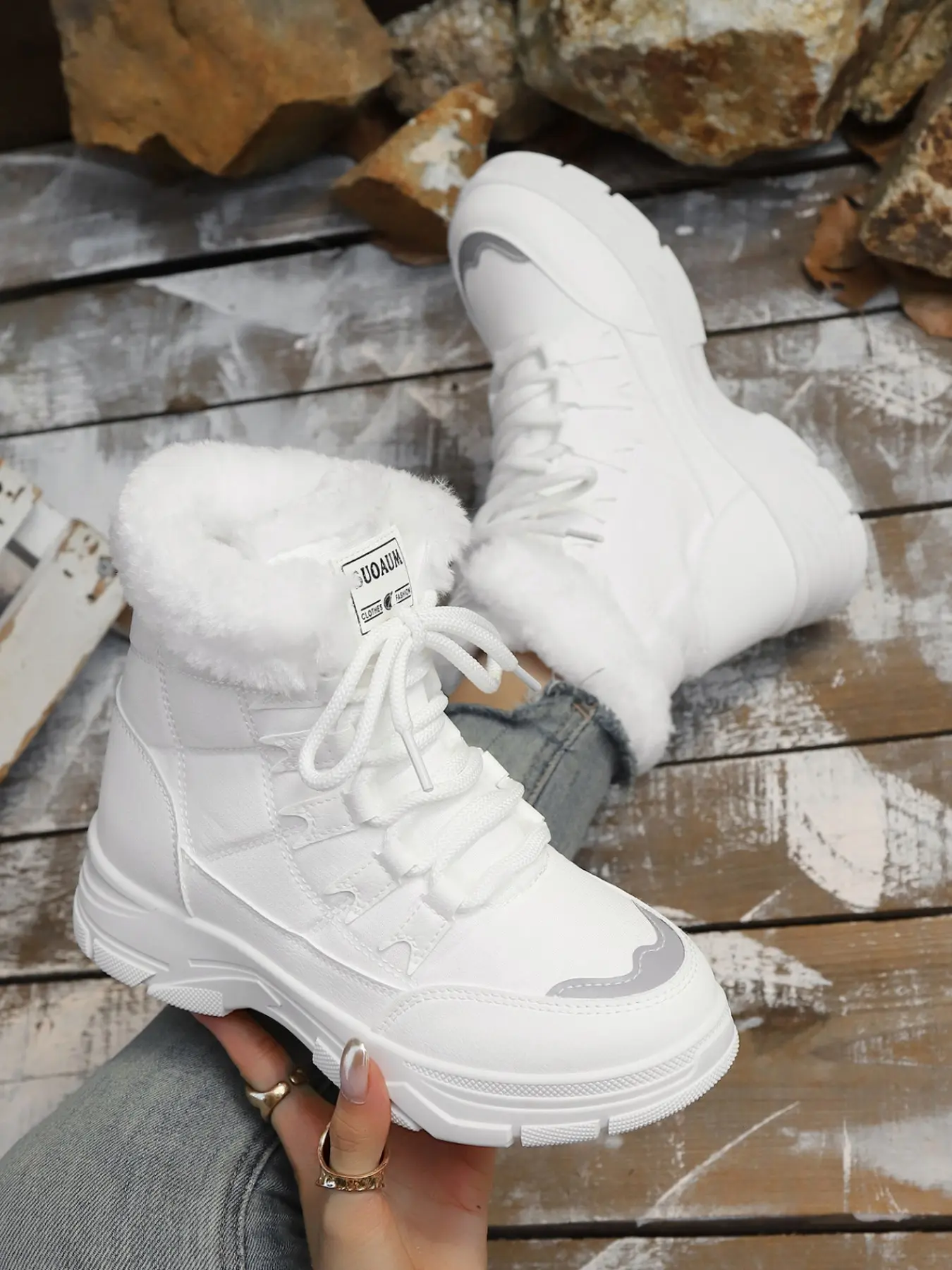 Women's Fleece Lined Snow Boots, Lace-Up High Top Non-Slip Thick Sole, Warm Fall Winter Outdoor Commute Casual Shoes
