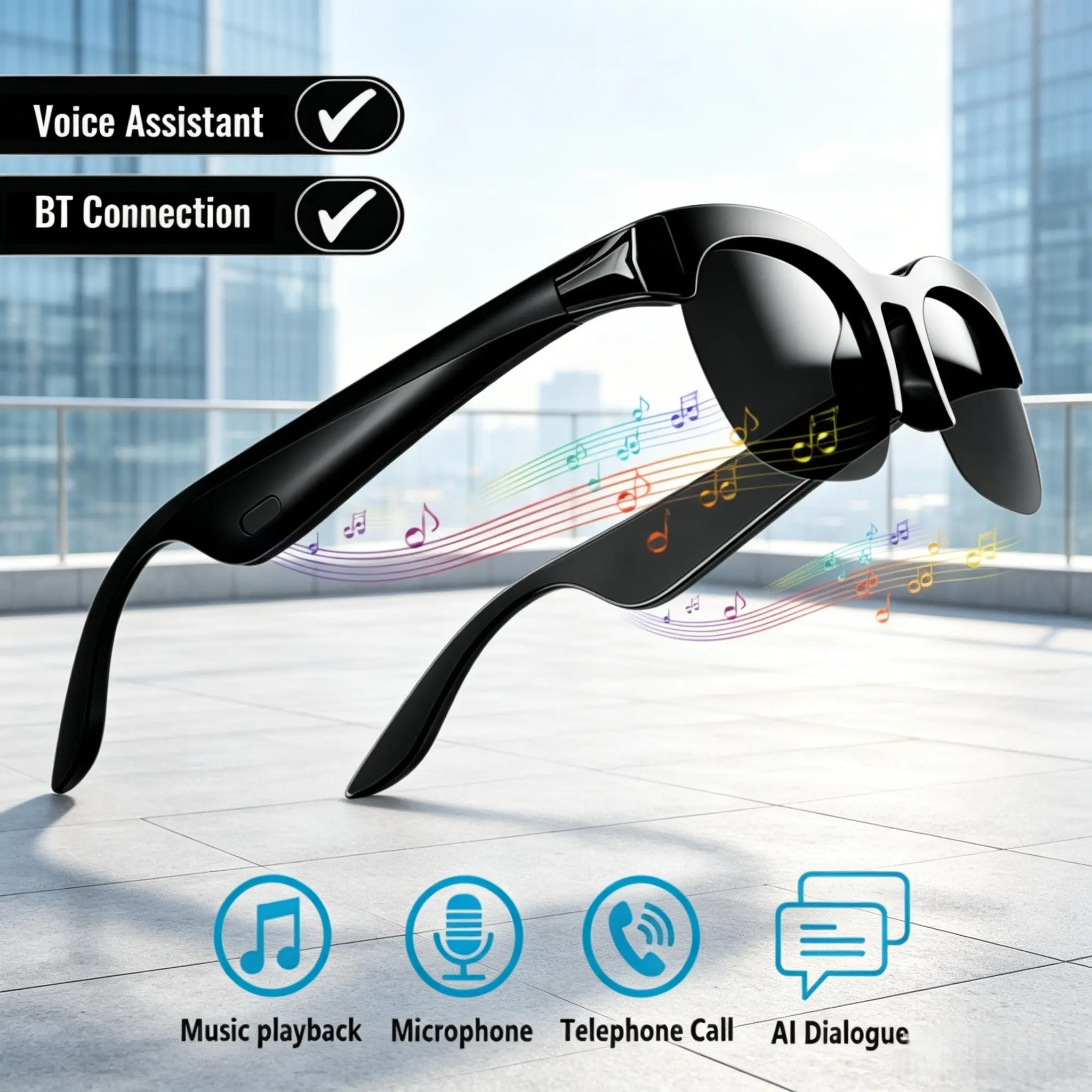 Bluetooth Smart Audio Sunglasses,UV Protection,Voice Assistant,Button Control Music & Hands-Free Calls,Wearable Speaker Glasses for Driving Running Outdoor Sports Travel Daily Use, Wireless Audio Glasses