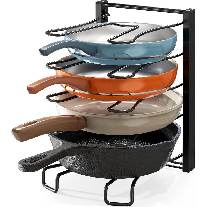 SIMPLE HOUSEWARE 5 Compartments Height Adjustable Pan Organizer, Black