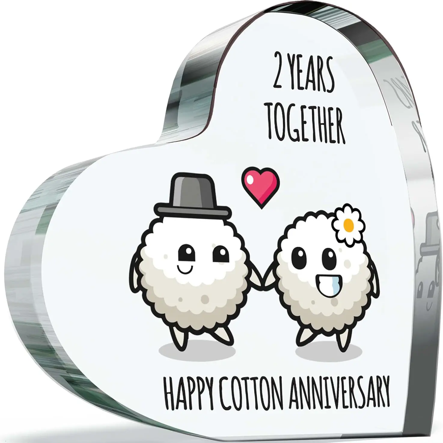 2nd Anniversary Plaque Gifts for Wife Husband - Happy Cotton Anniversary - I Love You Romantic Acrylic Heart plaque Gift For Women Men, Present For Couples Second Wedding Anniversaries, Home Decor Gifts