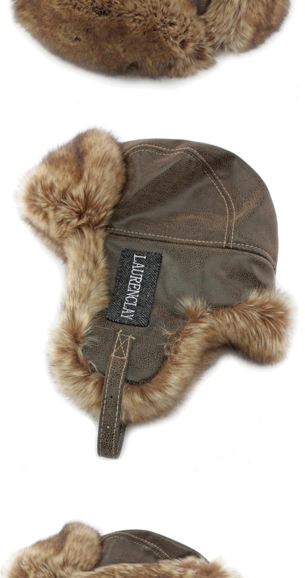 HT4241 Bomber Hat New Thick Warm Men Women Russian Fur Hat Male Windproof PU Leather Ski Trapper Earflap Cap Winter Hat Ushanka