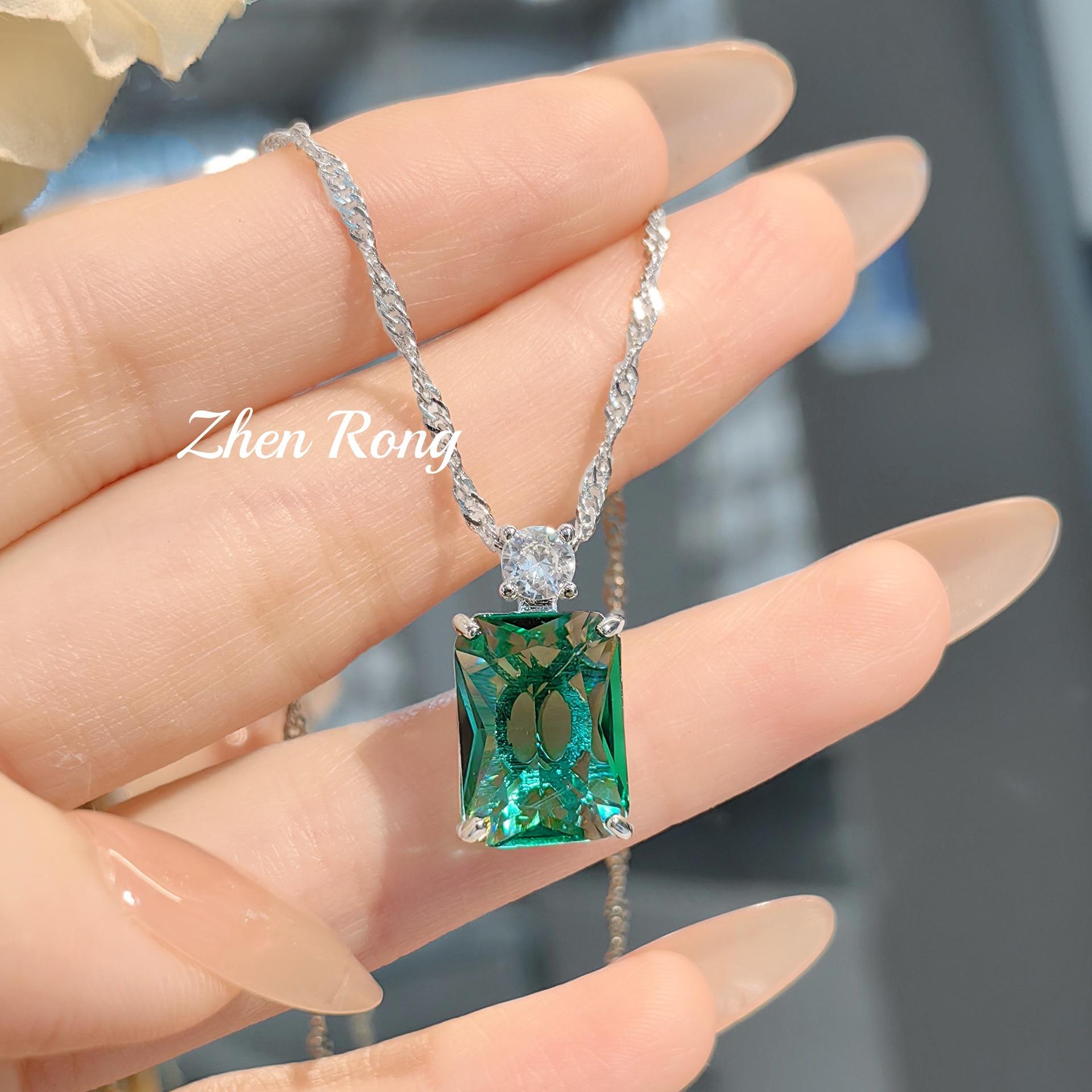 Fashionable and Luxurious Perfume Bottle Pendant, Large Carat Princess Cut Gemstone Earrings, Paraiba Ring, Green Diamond Set for Women