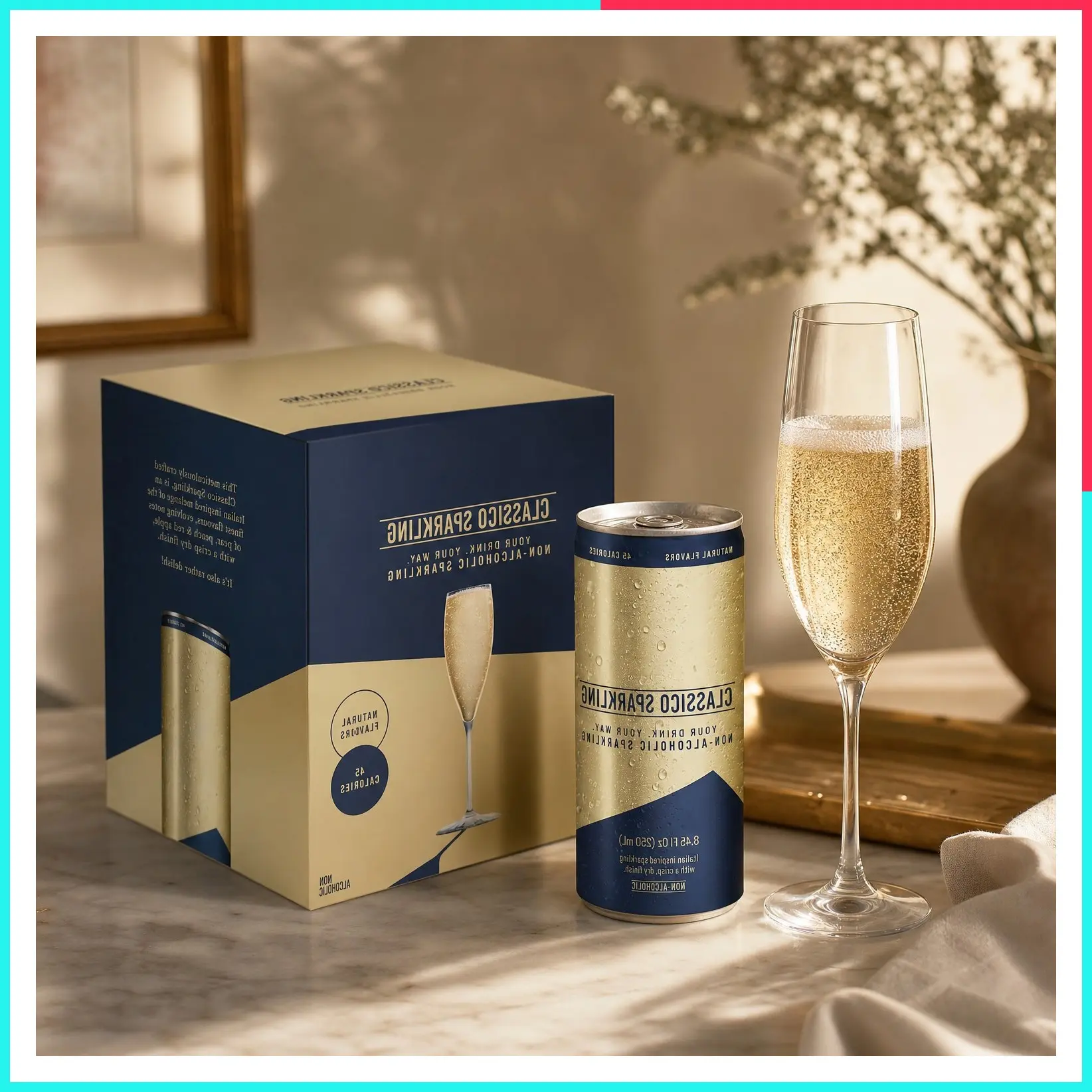 Classico Sparkling Wine 4-Pack, Non-Alcoholic Canned Mocktails | 4 x 8.45 Fl Oz Cans; Zero-Proof Prosecco Alternative with 45 Calories per Serving; Ready to Drink Sparkling Wine